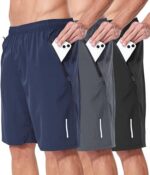3 Pack Men's Athletic Shorts Sets Gym Workout Short with Zippered Pockets Running Joggers Basketball Gift