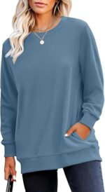 Crewneck Fall Sweatshirts for Women Trendy- Women's Plain Long Sleeve Pullover Tops with Pockets Fashion