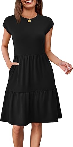 Summer Dresses for Women 2025 Cap Sleeve Casual Sundresses Floral Tiered Swing Babydoll Vacation Mini Dress