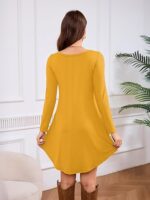 Women's Long Sleeve T Shirt Dress Crewneck Knee Length Loose Casual Flowy Swing Tunic Dresses with Pockets - Image 3