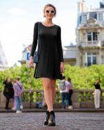 Long Sleeve Dresses for Women Black Dress Casual Short T-Shirt Dresses - Image 4