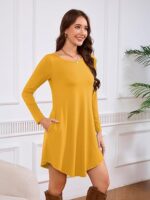 Women's Long Sleeve T Shirt Dress Crewneck Knee Length Loose Casual Flowy Swing Tunic Dresses with Pockets - Image 5