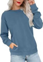 Crewneck Fall Sweatshirts for Women Trendy- Women's Plain Long Sleeve Pullover Tops with Pockets Fashion - Image 5