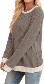 Womens Tops Long Sleeve Shirts Lightweight Sweaters Loose Fit Crewneck Color Block Fall Fashion Outfits - Image 2