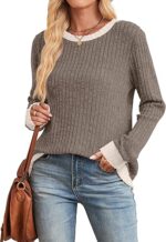 Womens Tops Long Sleeve Shirts Lightweight Sweaters Loose Fit Crewneck Color Block Fall Fashion Outfits - Image 4